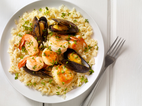 Seafood Risotto with Fresh Parsley   -Photographed on Hasselblad H1-22mb Camera