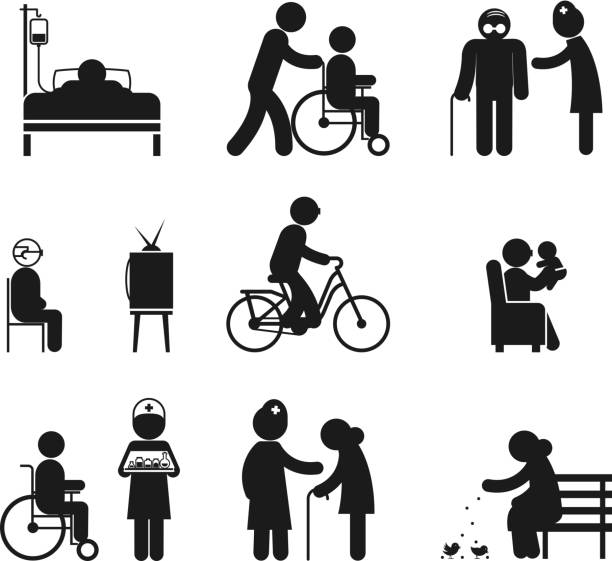 illustrations, cliparts, dessins animés et icônes de personnes âgées soins icônes - multi generation family isolated people silhouette