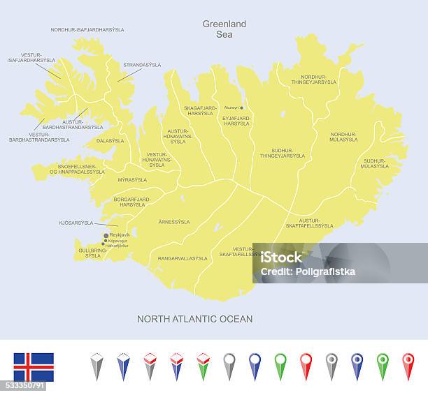 Map Of Iceland Stock Illustration - Download Image Now - 2015, Akureyri, Alaska - US State