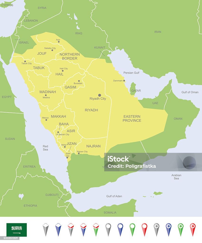 Map Of Saudi Arabia Stockvectorkunst en meer beelden van Arabië
