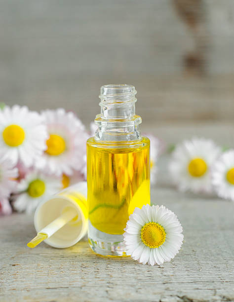 istock Small bottle of cosmetic chamomile oil 533352192