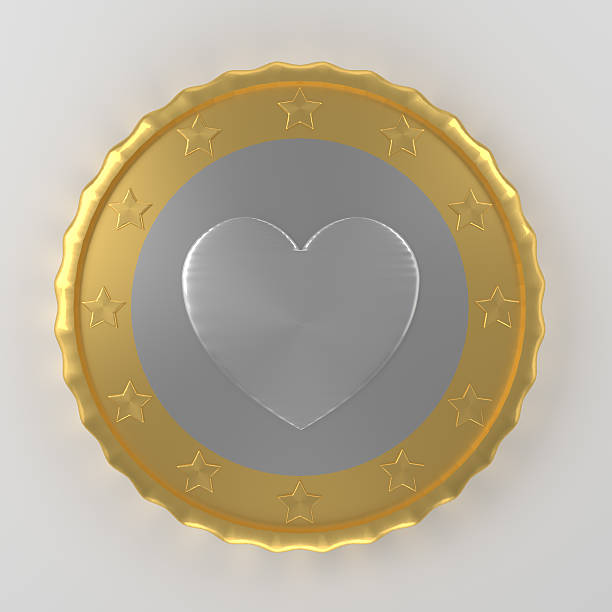 Heart coin concept on the table 3d rendering