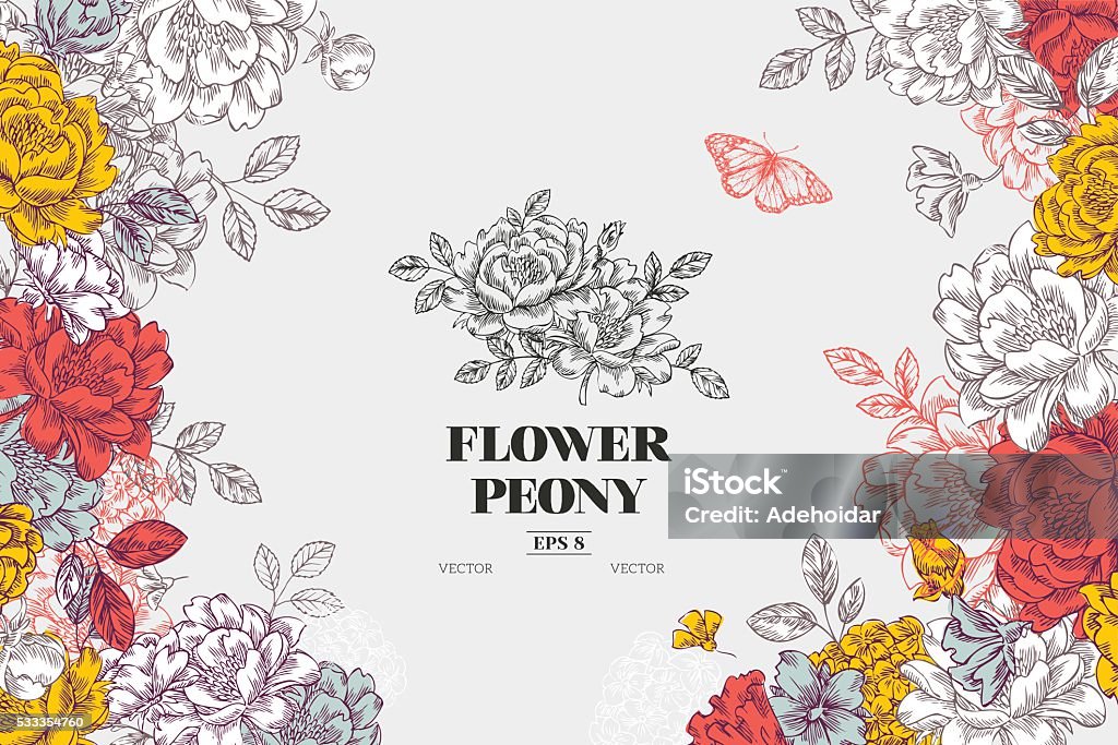 Vintage-Pfingstrose Blumen Hintergrund. Blume design-Vorlage. Vektor-illustration - Lizenzfrei Blume Vektorgrafik