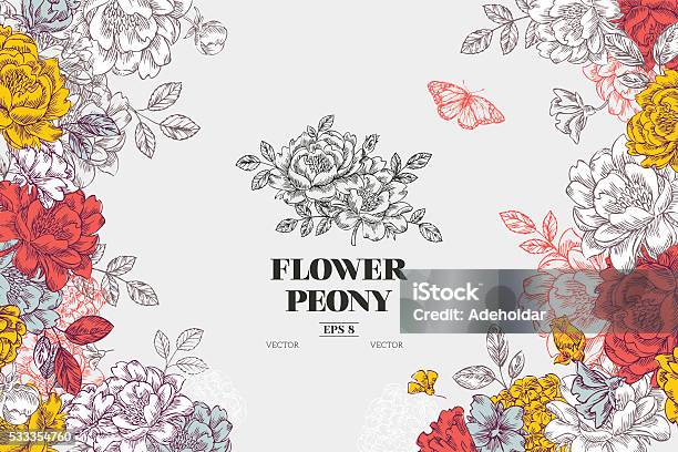 Vintagepfingstrose Blumen Hintergrund Blume Designvorlage Vektorillustration Stock Vektor Art und mehr Bilder von Blume