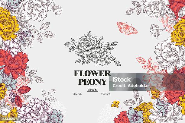 Fiore Di Peonia Sfondo Vintage Fiore Progettazione Modello Illustrazione Vettoriale - Immagini vettoriali stock e altre immagini di Fiore