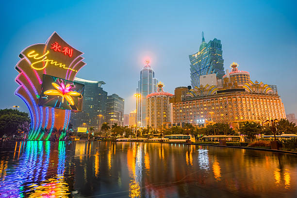 casino building skyline night in macau - macao bildbanksfoton och bilder