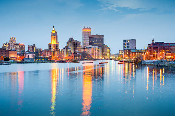 Providence, Rhode Island, USA Providence, Rhode Island, USA city skyline on the Providence River at twilight. rhode island photos stock pictures, royalty-free photos & images
