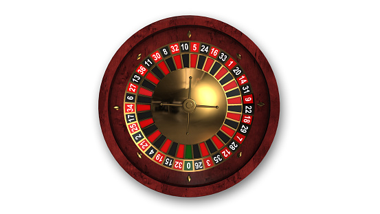 Roulette wheel on white background, top view