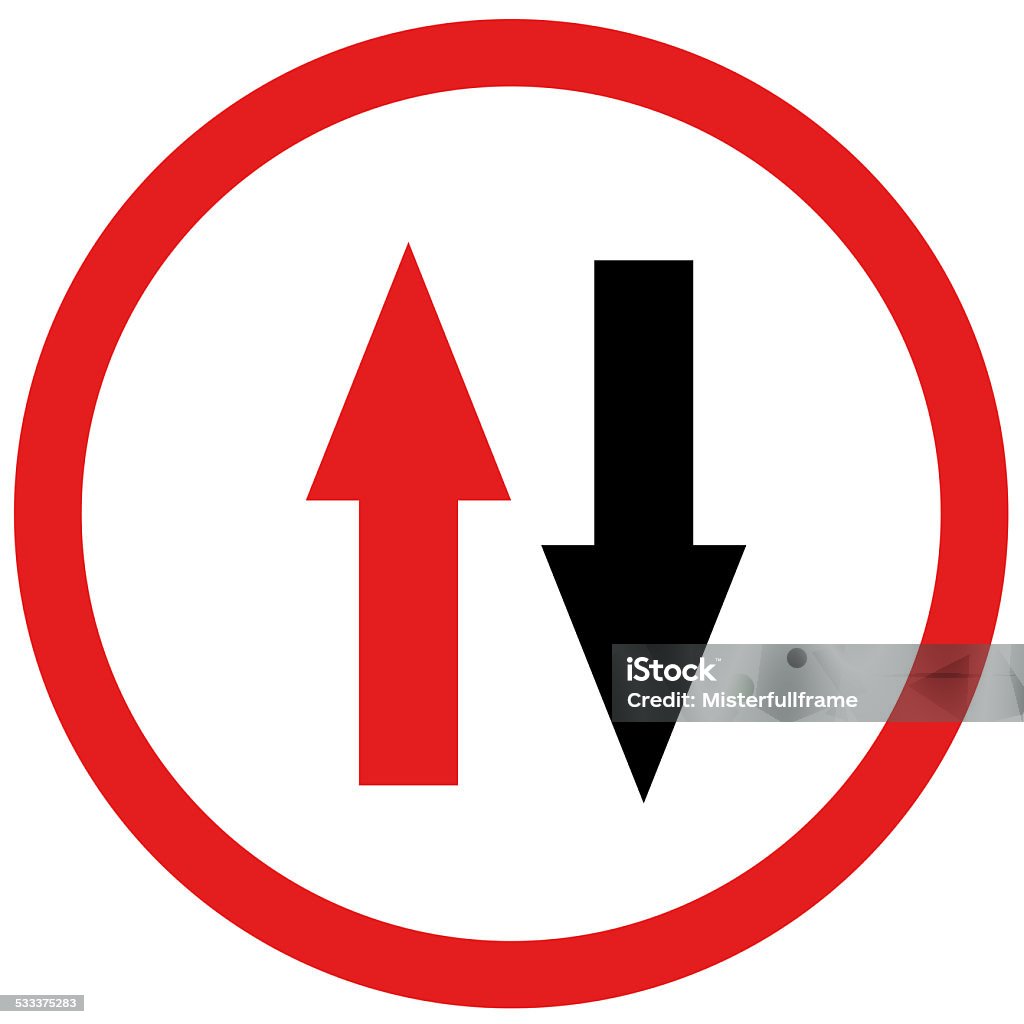 opposite signboard red and black arrow opposite sign board traffic 2015 Stock Photo