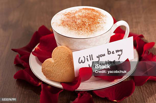 Closeup Image Lovely Heart Shape Cookie And Cup Of Coffee Stock Photo - Download Image Now