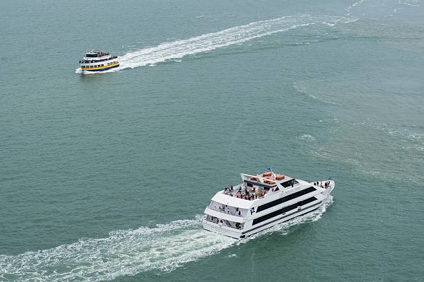 İzmir, Turkey - July 1, 2015: Aerial view of a cruise ships waiting in port of Cesme Marina, İzmir