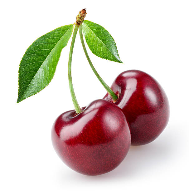 cherry avec feuilles isolé sur fond blanc - fruit red photos et images de collection
