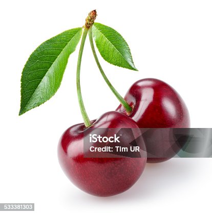 istock Cherry with leaves isolated on white background 533381303