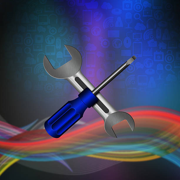 istock Screwdriver and wrench on social  background 533381885