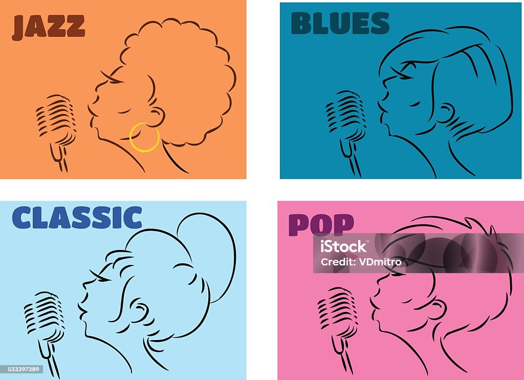 musical styles Women are singing in several musical styles 2015 stock vector