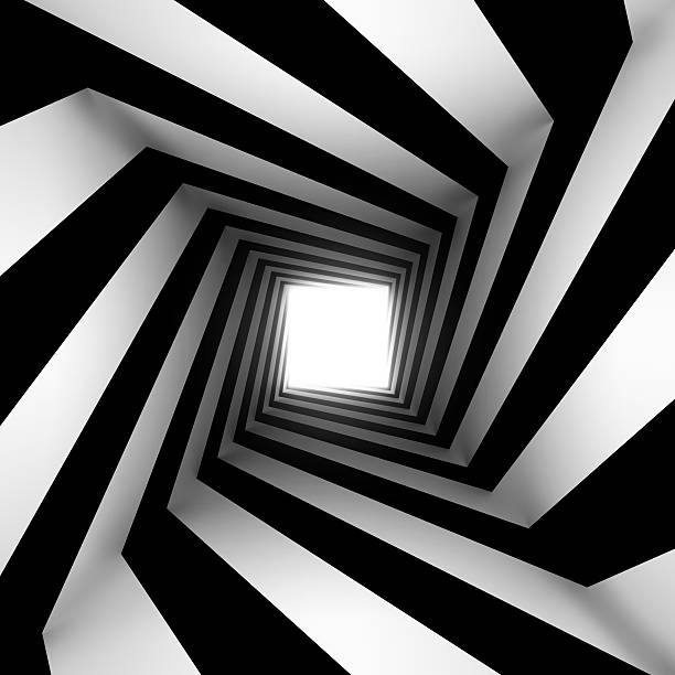 ブラックとホワイトのスクエアのスパイラル - illusion spiral black white ストックフォトと画像