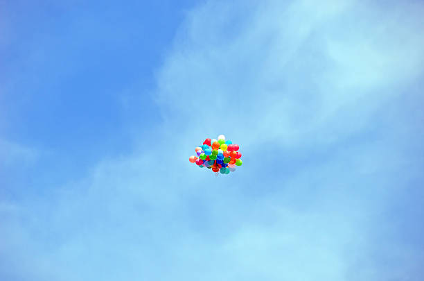 Color air balloon on blue sky background