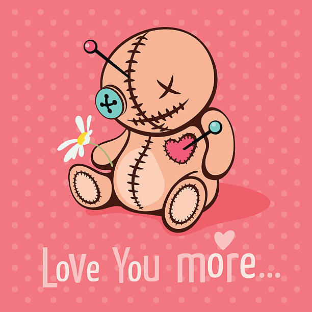 Love you more Vector illustration with cute voodoo doll in unrequited love creepy doll stock illustrations