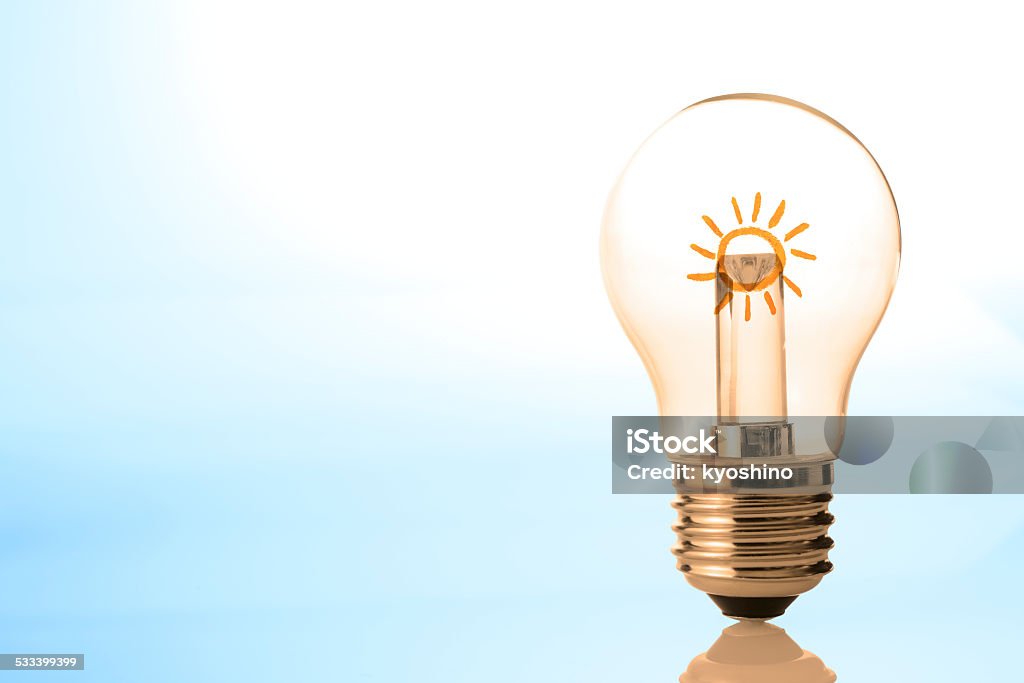 照明付き LED 電球、クレヨンの太陽描出 - 2015年のロイヤリティフリーストックフォト
