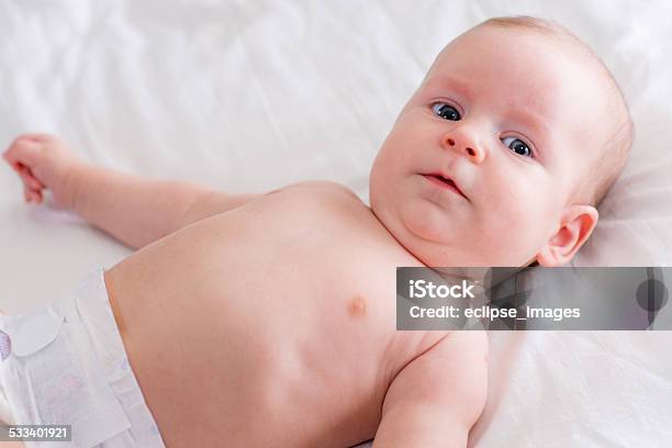 Baby Boy Looking At Camera Stock Photo - Download Image Now - 0-11 Months, 2015, Abdomen