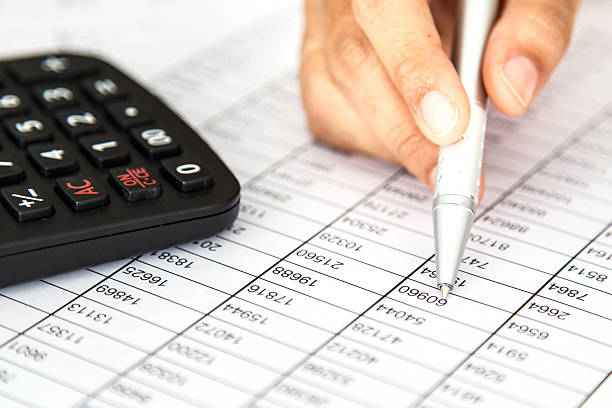 istock Close up woman hand holding pen on spreadsheet 533402209