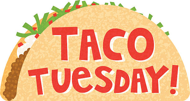 taco tuesday illustration of a taco with the text 'taco tuesday' tacos stock illustrations