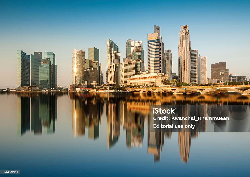 Reflection of Singapore Central Business District (CBD) in the morning. Singapore, Singapore - August 10, 2012: Reflection of Singapore Central Business District (CBD) in the morning. 2015 Stock Photo