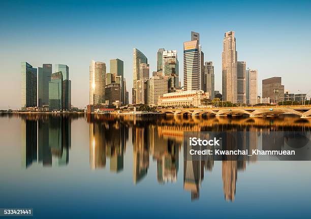Reflection Of Singapore Central Business District In The Morning Stock Photo - Download Image Now