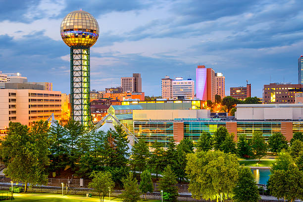 Knoxville, Tennessee, USA Knoxville, Tennessee, USA city skyline at World's fair Park. tennessee stock pictures, royalty-free photos & images