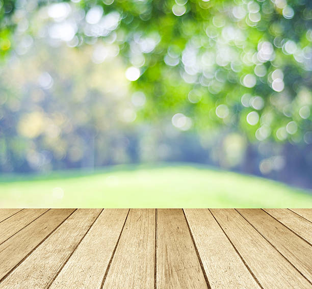istock Empty perspective wood over blur trees with bokeh background 533425237