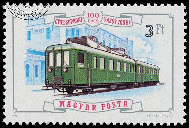 istock Stamp printed in Hungary shows locomotive 533425347