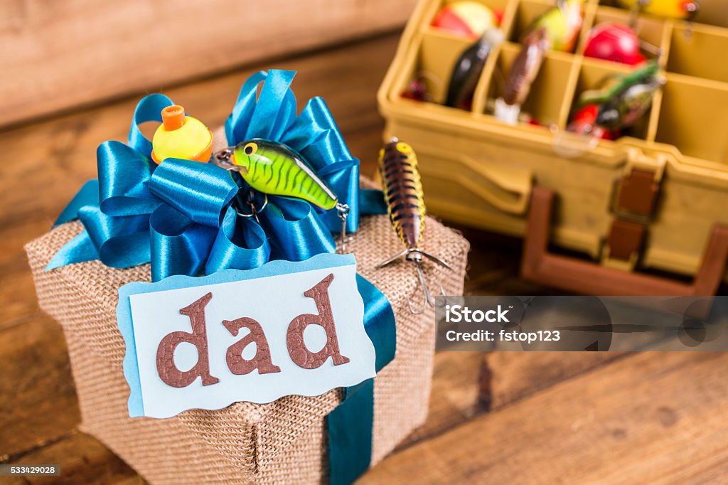 Fathers Day Fishing Gift Box For Dad Lures Tackle Box Stock Photo -  Download Image Now - iStock