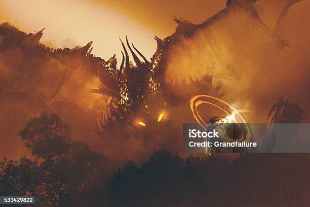 Calling Of The Dragonmagician Summoning Monster Stock Illustration - Download Image Now - Fantasy, Dragon, Leisure Games