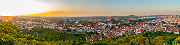 Prague city panorama at sunset, high resolution image, Czech Republic.