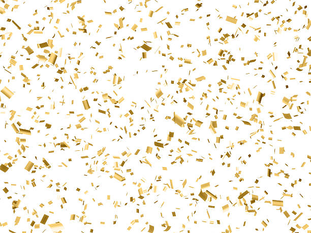 Gold Paper Confetti Falling Isolated on White