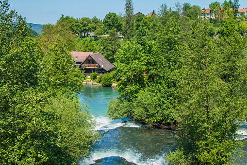      Beautiful village of Rastoke near Slunj in Croatia, river Slunjcica, old water mills on waterfalls 