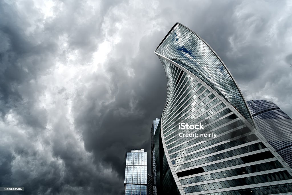 Moscow city and storm cityscape of Moscow city at storm, Russia Architecture Stock Photo
