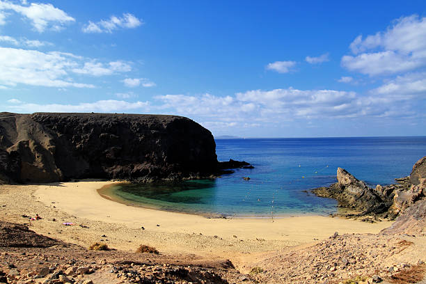 Early morningview of the deserted Papagayo Beach in Playa Blanca Lanzarote.