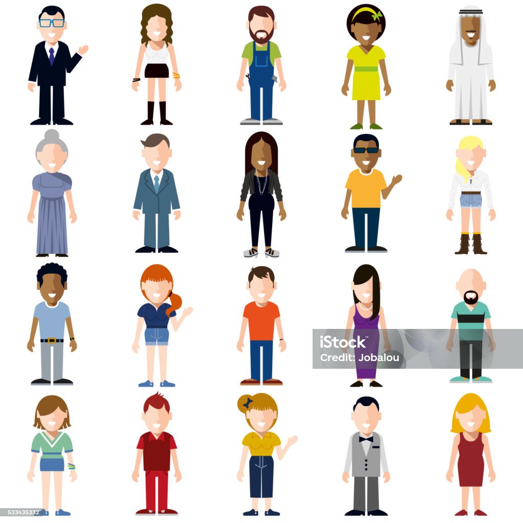 Set Happy People Cartoon Vector Illustration of a colored happy people cartoon Characters stock vector