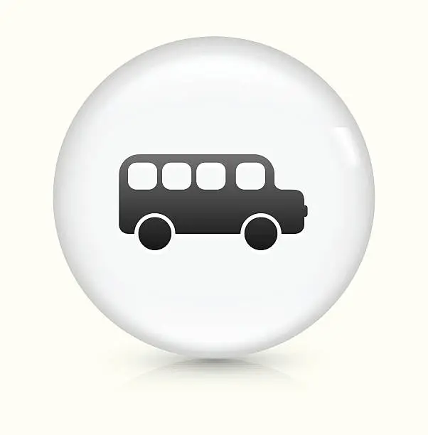 Vector illustration of School Bus icon on white round vector button