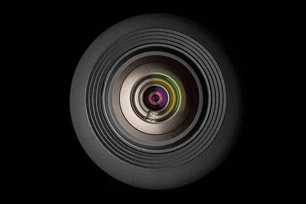 Photo of mobile camera lens on black background