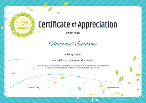 Certificate of appreciation template in nature theme with green leaf emblem vector