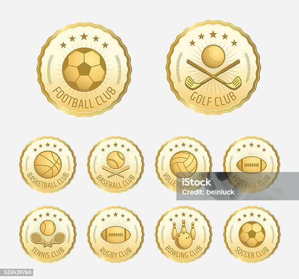 Set Of Various Golden Sport Badge Label Emblem Icon Stock Illustration - Download Image Now