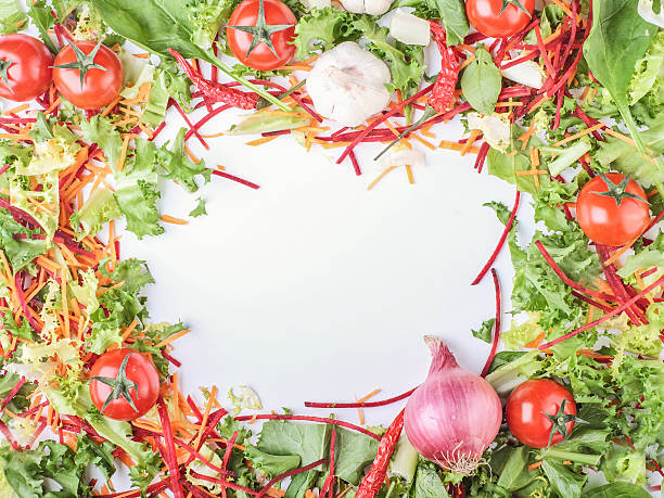 istock vegetables, tomatoes, onion, salad, pepper surrounded white blan 533440188
