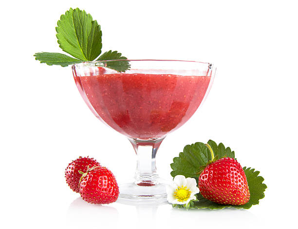 istock Fresh strawberries with goblet,leaves,flower on white 533440442