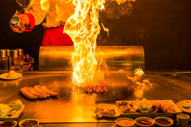 fuente de teppanyaki - teppan yaki fotografías e imágenes de stock