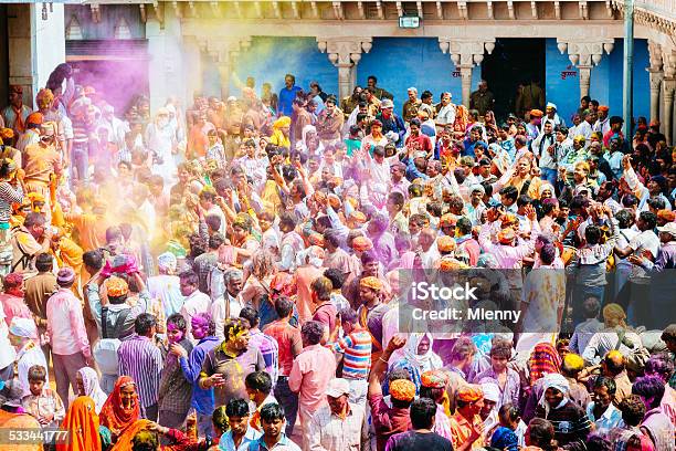 Celebrating Crowd Holi Festival India Stock Photo - Download Image Now - Holi, India, Traditional Festival