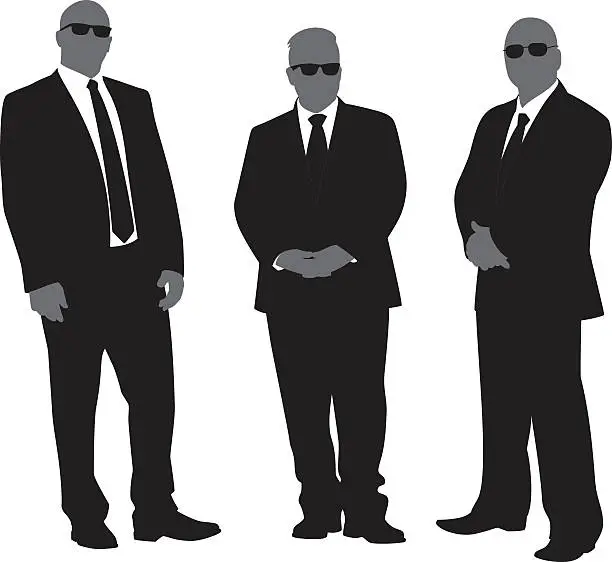 Vector illustration of Security Men in Suits Silhouettes