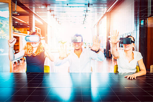 istock Business people with virtual reality goggles, office, meeting 533444290