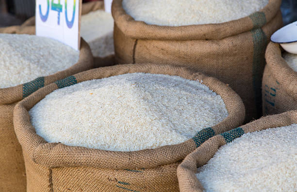 istock Rice in sacks in front of a business 533445088
